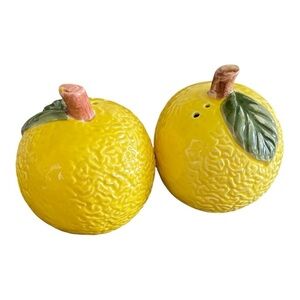 Omnibus Lemon Salt & Pepper Shakers, Bright Yellow w/Green Leaf, Vintage.